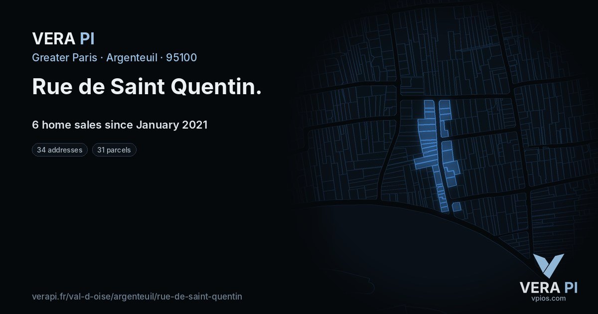 Rue de Saint Quentin, Argenteuil at night – every parcel coloured by the prices around it, the street's own parcels lit