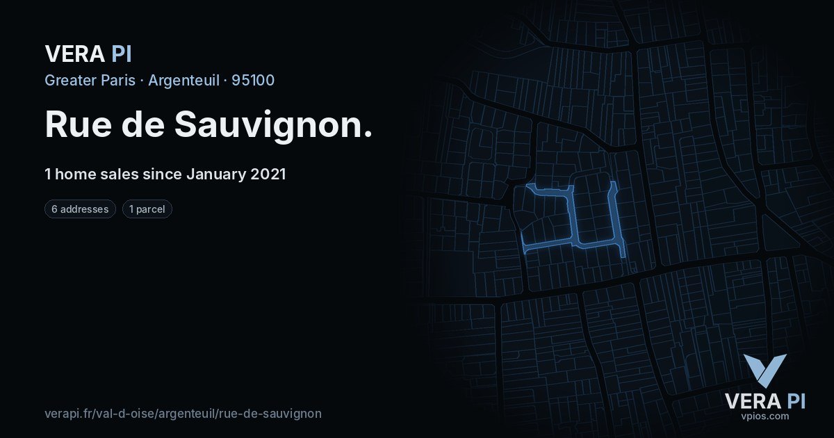 Rue de Sauvignon, Argenteuil at night – every parcel coloured by the prices around it, the street's own parcels lit