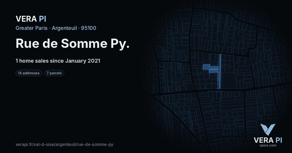 Rue de Somme Py, Argenteuil at night – every parcel coloured by the prices around it, the street's own parcels lit