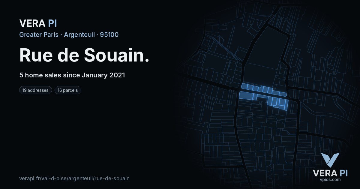 Rue de Souain, Argenteuil at night – every parcel coloured by the prices around it, the street's own parcels lit