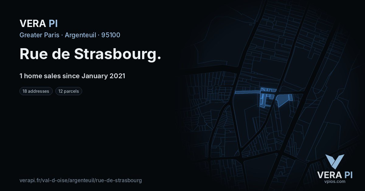 Rue de Strasbourg, Argenteuil at night – every parcel coloured by the prices around it, the street's own parcels lit