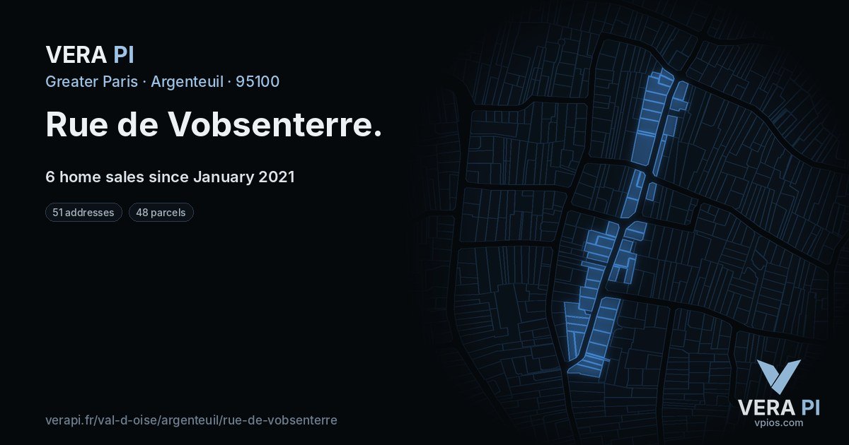 Rue de Vobsenterre, Argenteuil at night – every parcel coloured by the prices around it, the street's own parcels lit