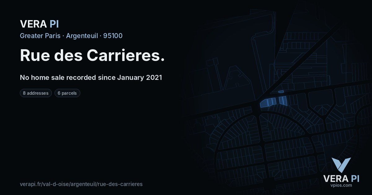 Rue des Carrieres, Argenteuil at night – every parcel coloured by the prices around it, the street's own parcels lit