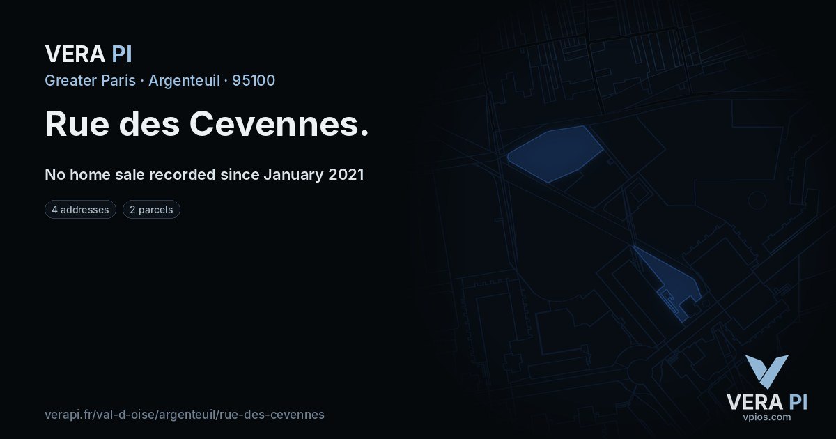 Rue des Cevennes, Argenteuil at night – every parcel coloured by the prices around it, the street's own parcels lit