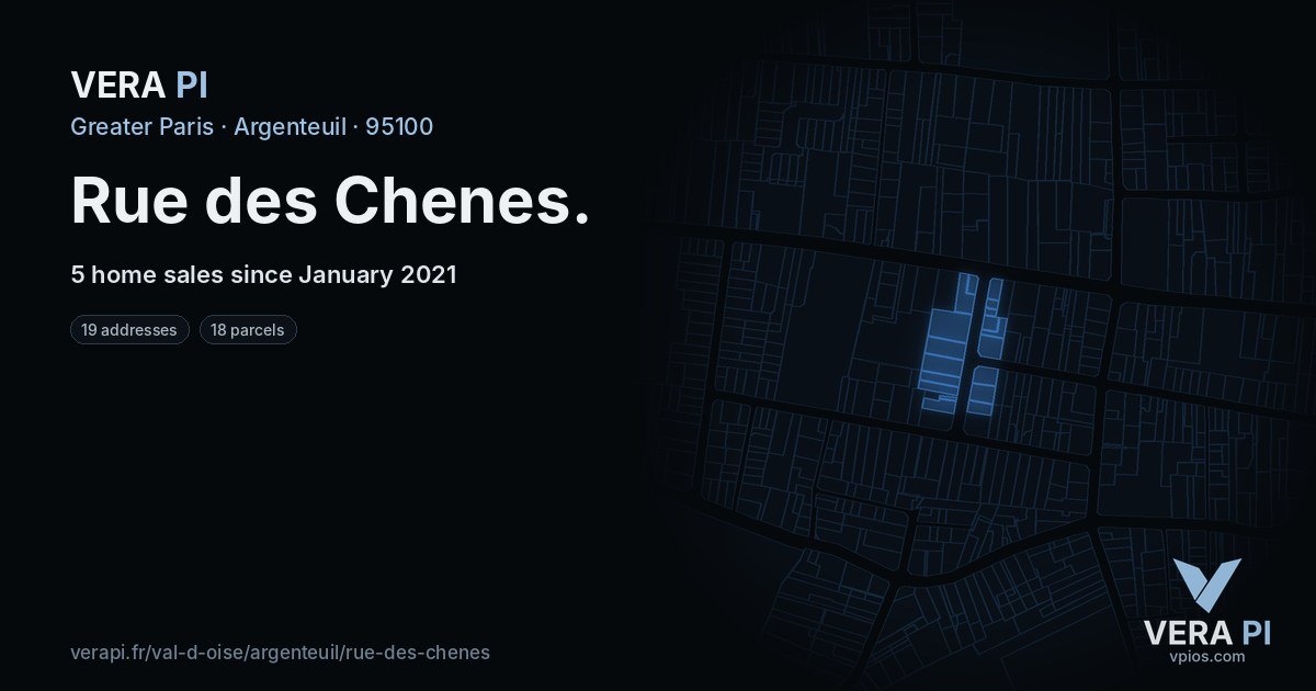 Rue des Chenes, Argenteuil at night – every parcel coloured by the prices around it, the street's own parcels lit