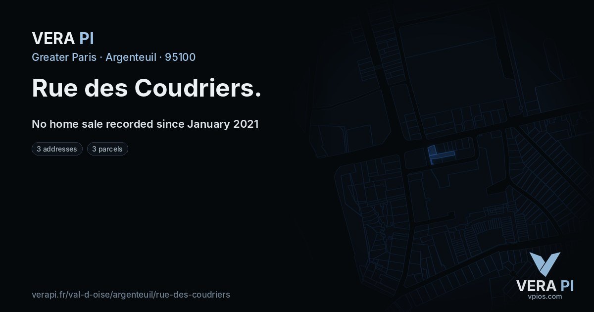 Rue des Coudriers, Argenteuil at night – every parcel coloured by the prices around it, the street's own parcels lit