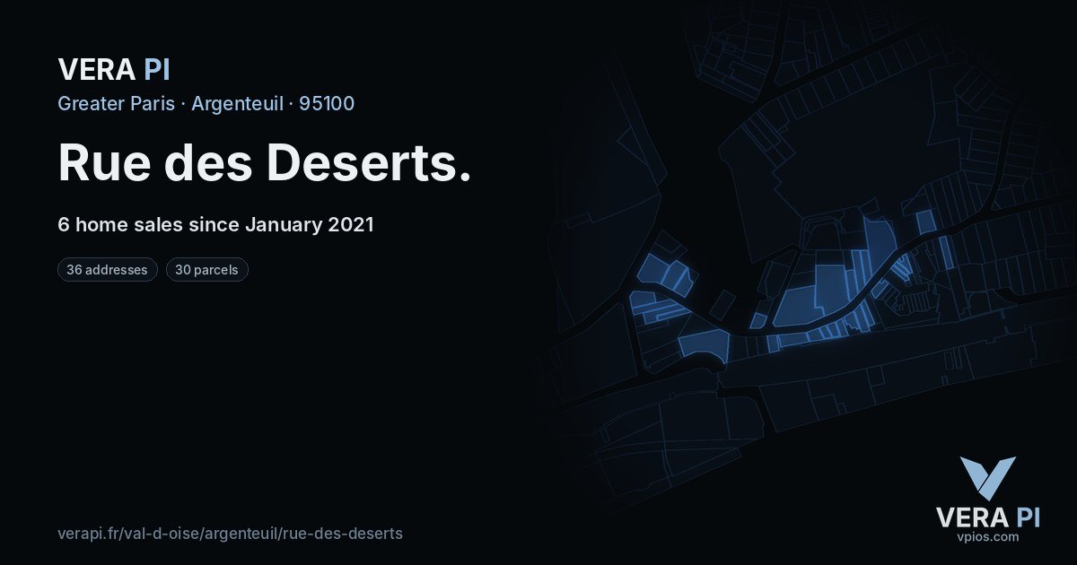 Rue des Deserts, Argenteuil at night – every parcel coloured by the prices around it, the street's own parcels lit