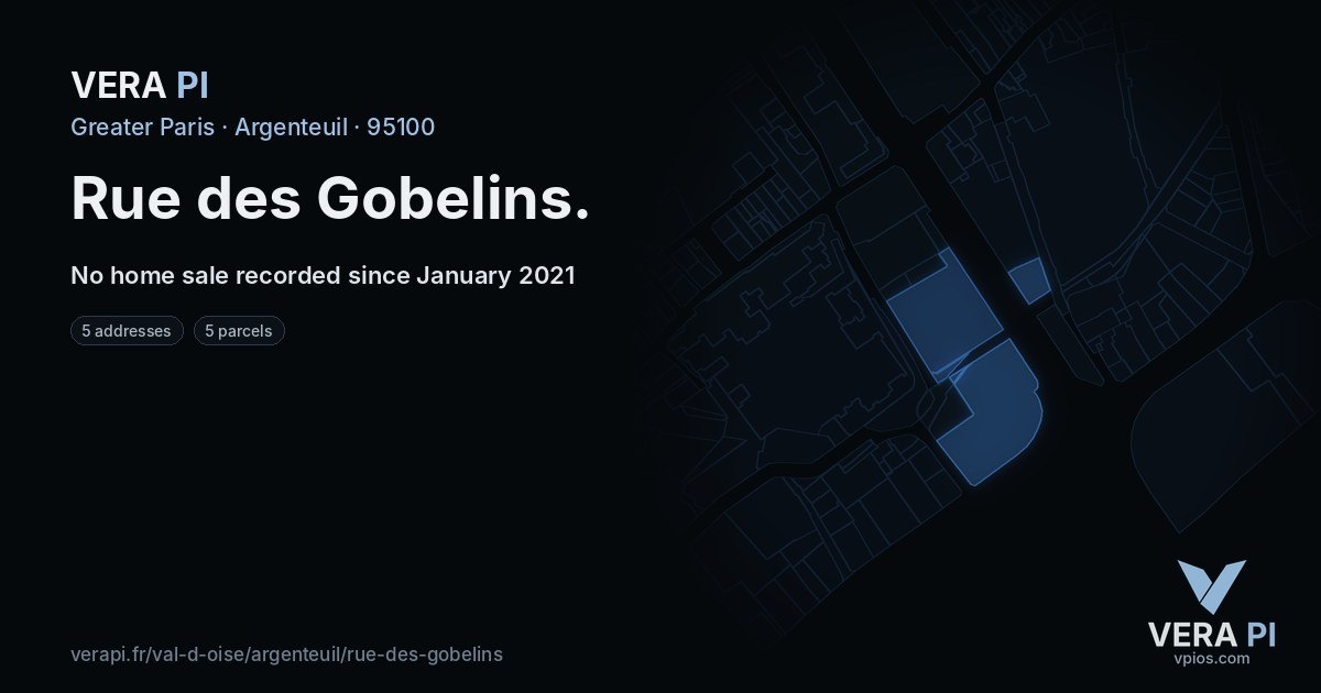 Rue des Gobelins, Argenteuil at night – every parcel coloured by the prices around it, the street's own parcels lit