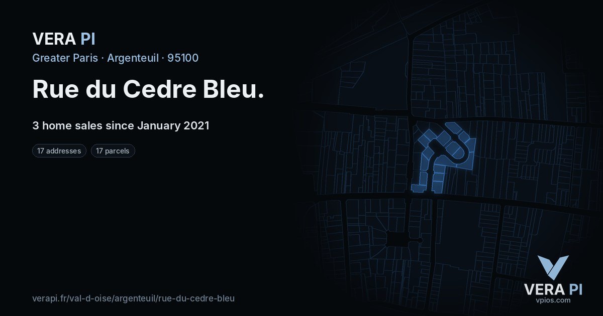 Rue du Cedre Bleu, Argenteuil at night – every parcel coloured by the prices around it, the street's own parcels lit