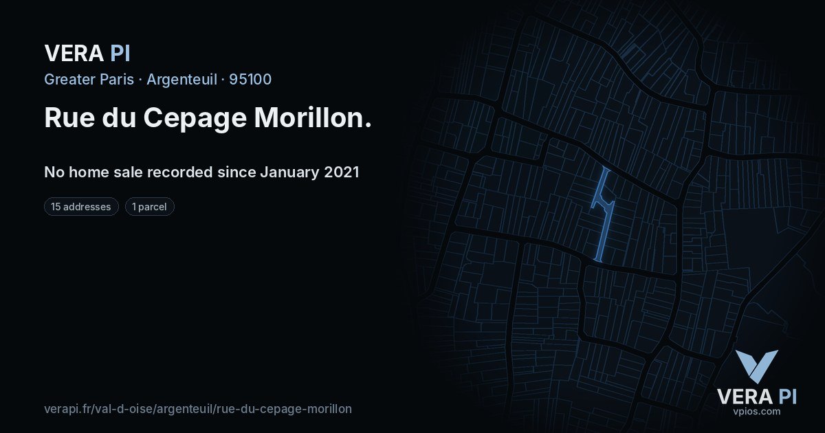Rue du Cepage Morillon, Argenteuil at night – every parcel coloured by the prices around it, the street's own parcels lit