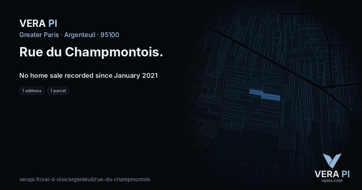 Rue du Champmontois, Argenteuil at night – every parcel coloured by the prices around it, the street's own parcels lit