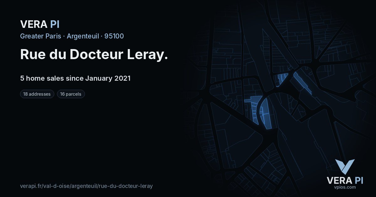 Rue du Docteur Leray, Argenteuil at night – every parcel coloured by the prices around it, the street's own parcels lit