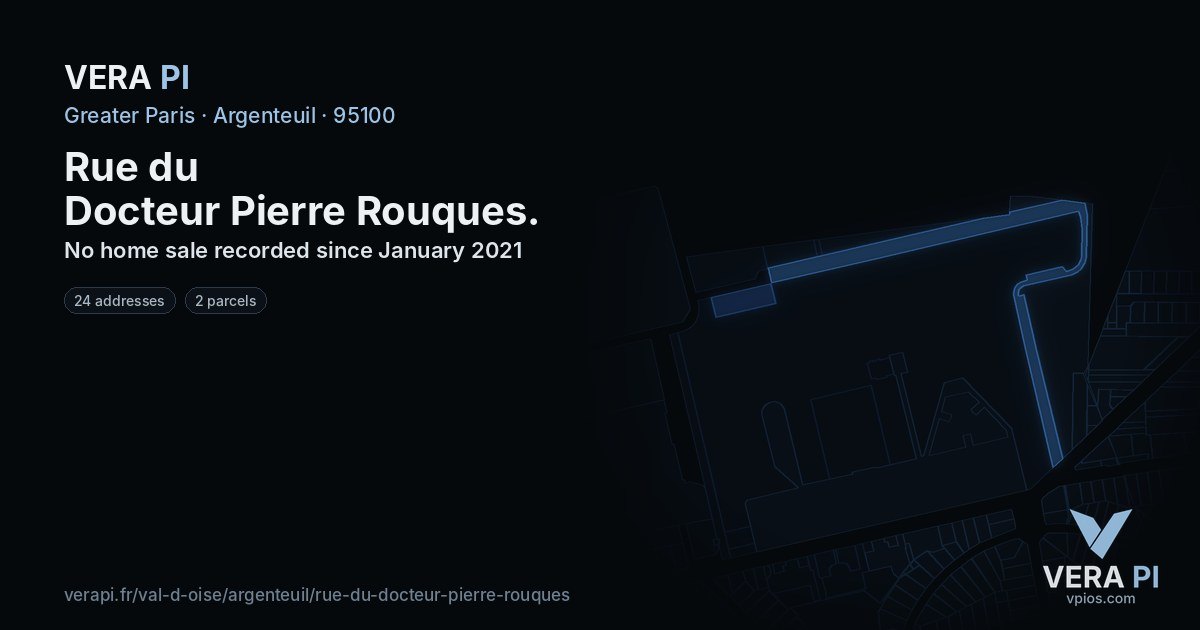 Rue du Docteur Pierre Rouques, Argenteuil at night – every parcel coloured by the prices around it, the street's own parcels lit