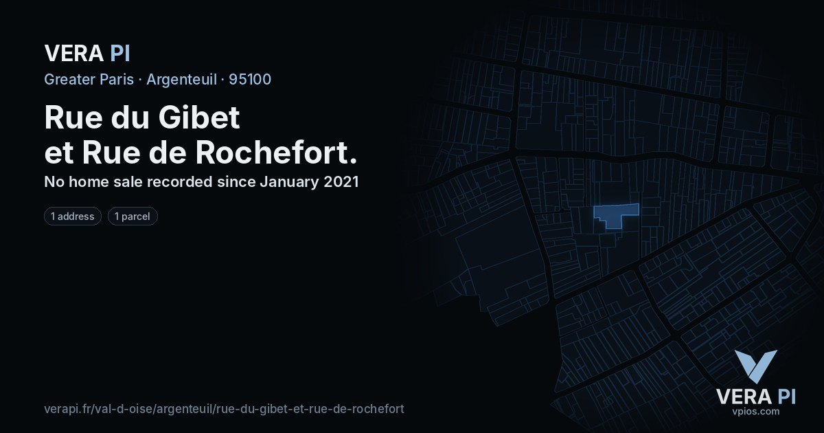 Rue du Gibet et Rue de Rochefort, Argenteuil at night – every parcel coloured by the prices around it, the street's own parcels lit