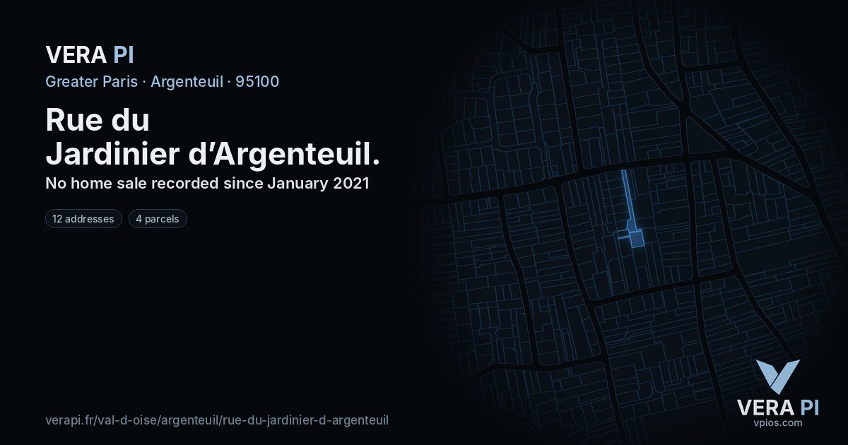 Rue du Jardinier d’Argenteuil, Argenteuil at night – every parcel coloured by the prices around it, the street's own parcels lit