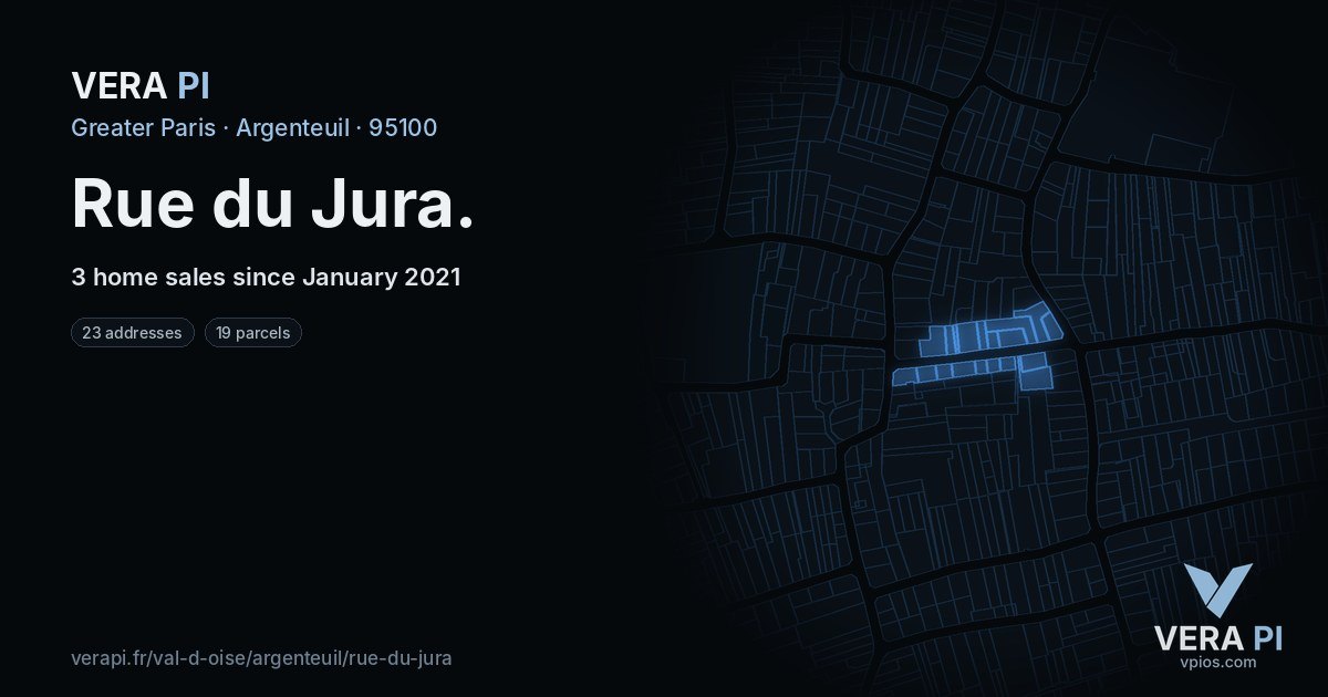 Rue du Jura, Argenteuil at night – every parcel coloured by the prices around it, the street's own parcels lit