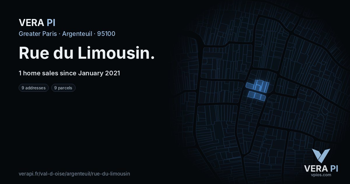 Rue du Limousin, Argenteuil at night – every parcel coloured by the prices around it, the street's own parcels lit