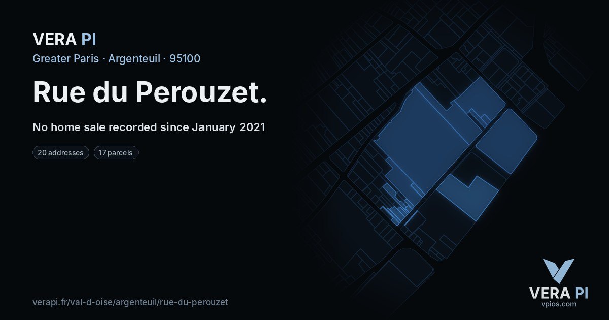 Rue du Perouzet, Argenteuil at night – every parcel coloured by the prices around it, the street's own parcels lit