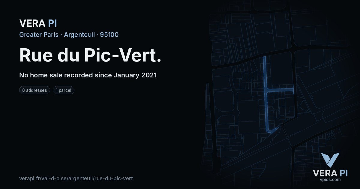 Rue du Pic-Vert, Argenteuil at night – every parcel coloured by the prices around it, the street's own parcels lit