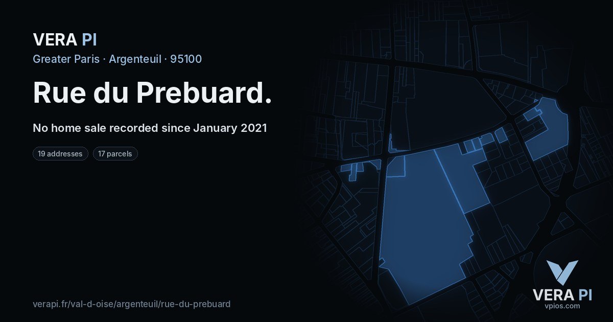 Rue du Prebuard, Argenteuil at night – every parcel coloured by the prices around it, the street's own parcels lit