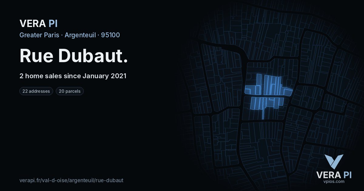 Rue Dubaut, Argenteuil at night – every parcel coloured by the prices around it, the street's own parcels lit