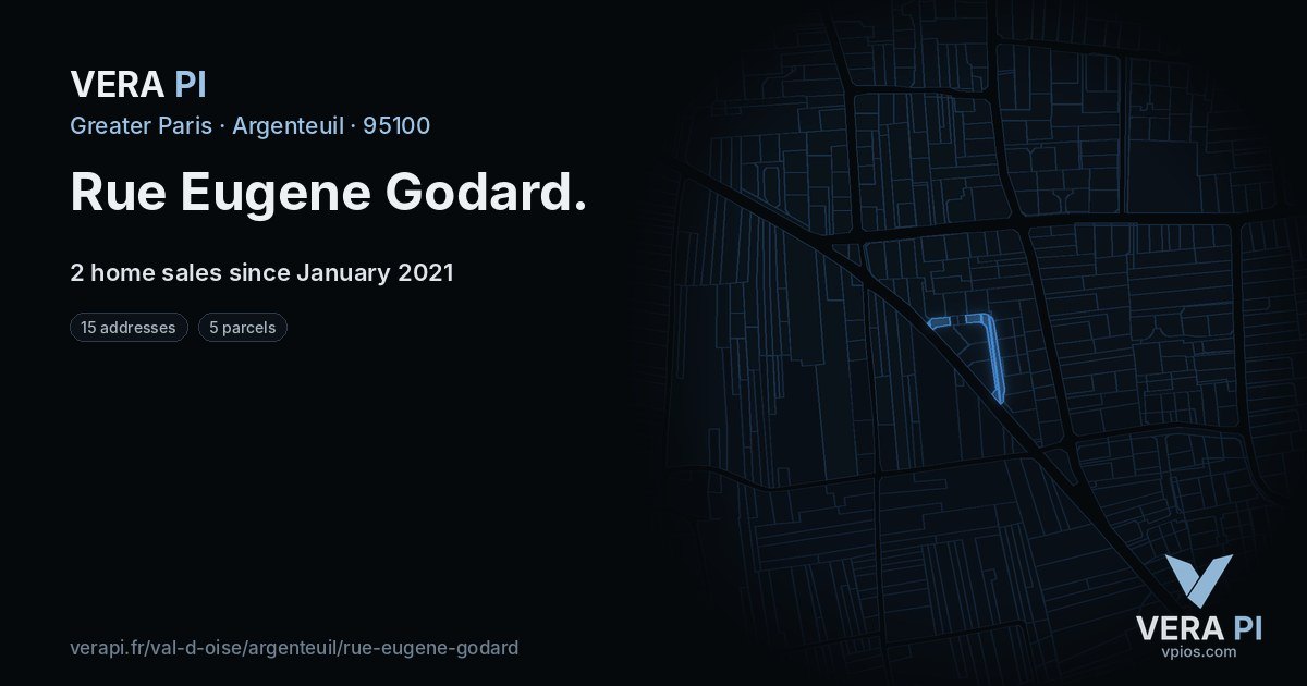 Rue Eugene Godard, Argenteuil at night – every parcel coloured by the prices around it, the street's own parcels lit