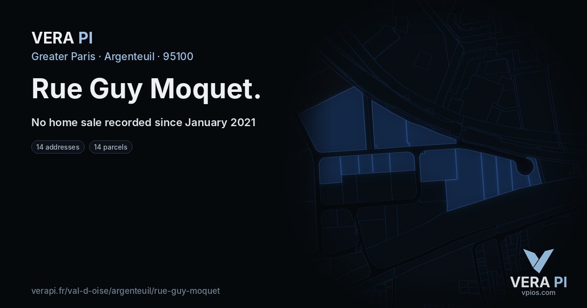 Rue Guy Moquet, Argenteuil at night – every parcel coloured by the prices around it, the street's own parcels lit
