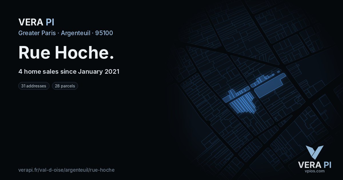 Rue Hoche, Argenteuil at night – every parcel coloured by the prices around it, the street's own parcels lit