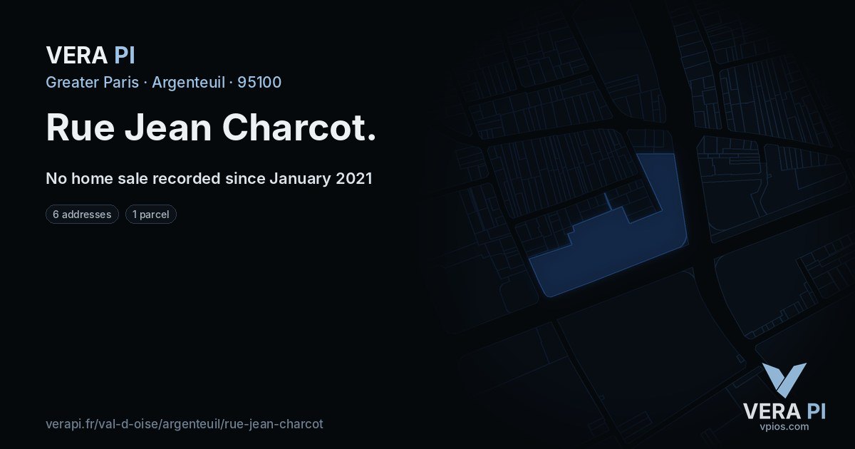 Rue Jean Charcot, Argenteuil at night – every parcel coloured by the prices around it, the street's own parcels lit