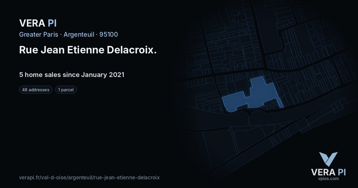 Rue Jean Etienne Delacroix, Argenteuil at night – every parcel coloured by the prices around it, the street's own parcels lit