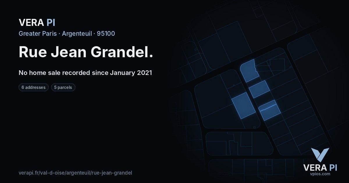 Rue Jean Grandel, Argenteuil at night – every parcel coloured by the prices around it, the street's own parcels lit