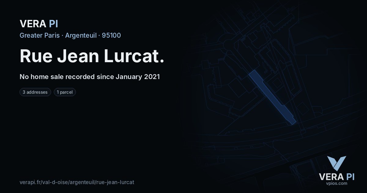 Rue Jean Lurcat, Argenteuil at night – every parcel coloured by the prices around it, the street's own parcels lit