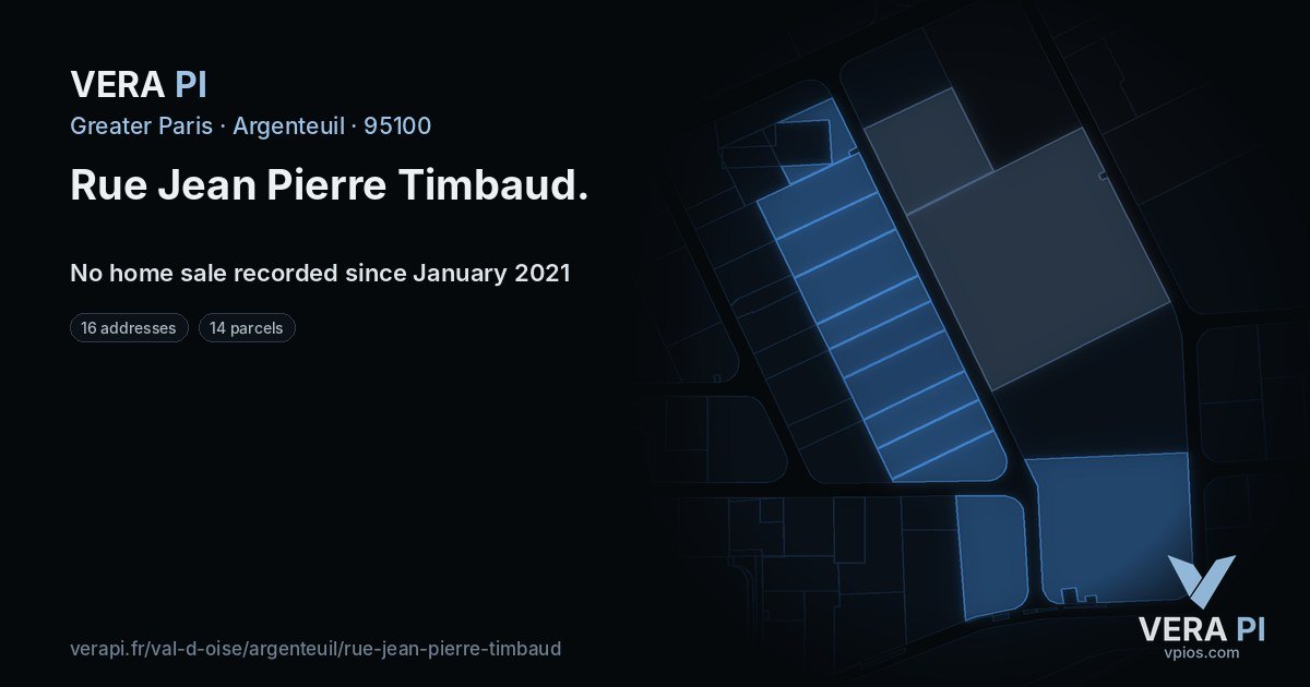 Rue Jean Pierre Timbaud, Argenteuil at night – every parcel coloured by the prices around it, the street's own parcels lit