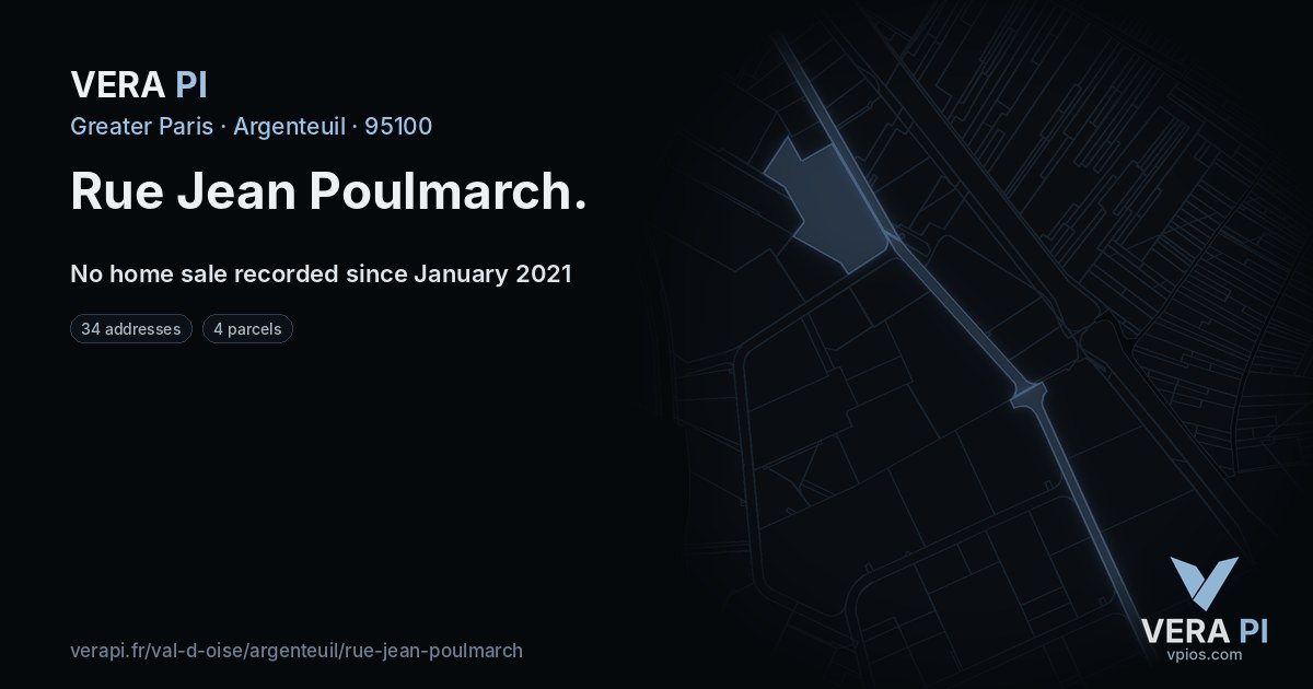 Rue Jean Poulmarch, Argenteuil at night – every parcel coloured by the prices around it, the street's own parcels lit