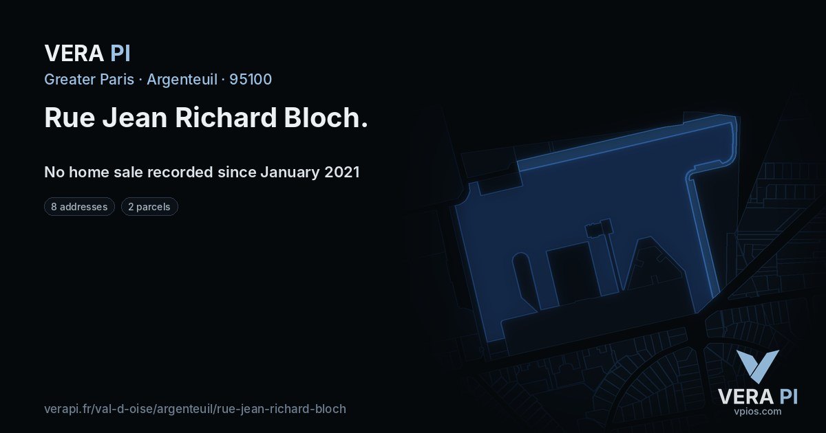 Rue Jean Richard Bloch, Argenteuil at night – every parcel coloured by the prices around it, the street's own parcels lit