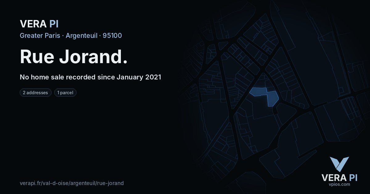 Rue Jorand, Argenteuil at night – every parcel coloured by the prices around it, the street's own parcels lit