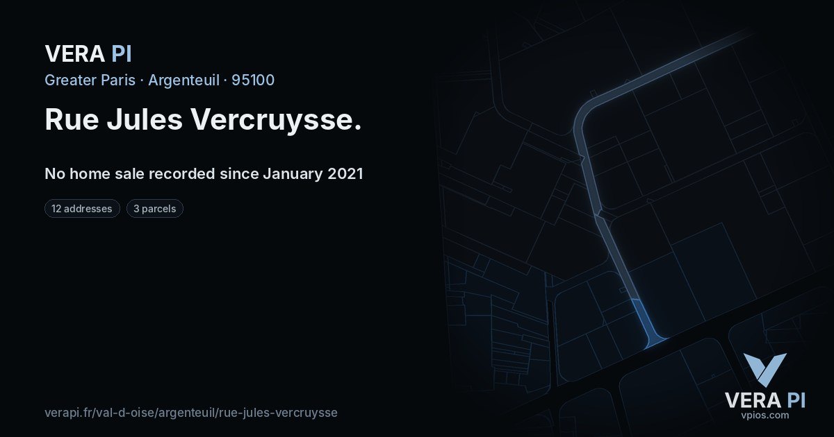Rue Jules Vercruysse, Argenteuil at night – every parcel coloured by the prices around it, the street's own parcels lit