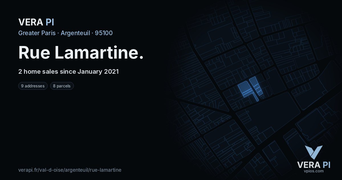 Rue Lamartine, Argenteuil at night – every parcel coloured by the prices around it, the street's own parcels lit