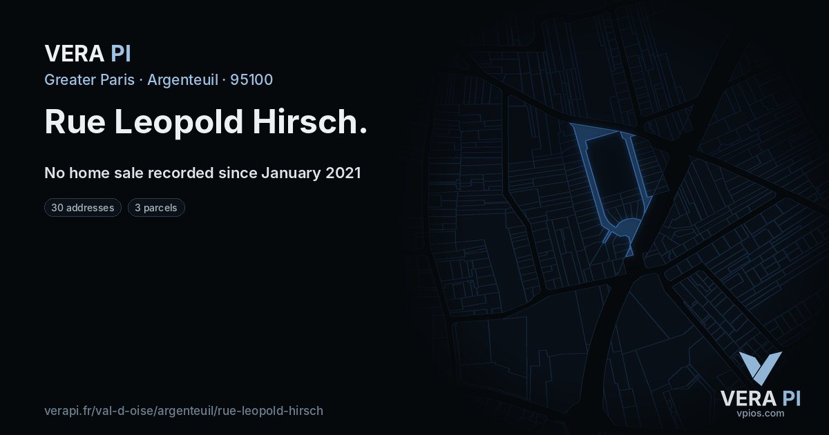 Rue Leopold Hirsch, Argenteuil at night – every parcel coloured by the prices around it, the street's own parcels lit