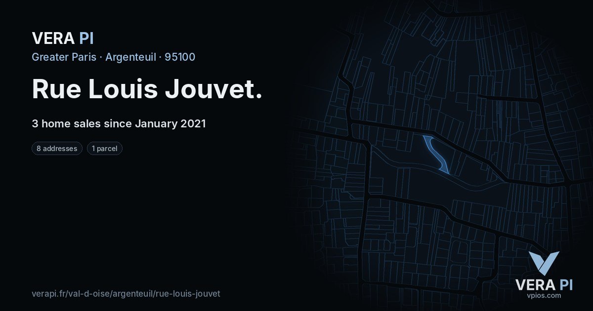 Rue Louis Jouvet, Argenteuil at night – every parcel coloured by the prices around it, the street's own parcels lit