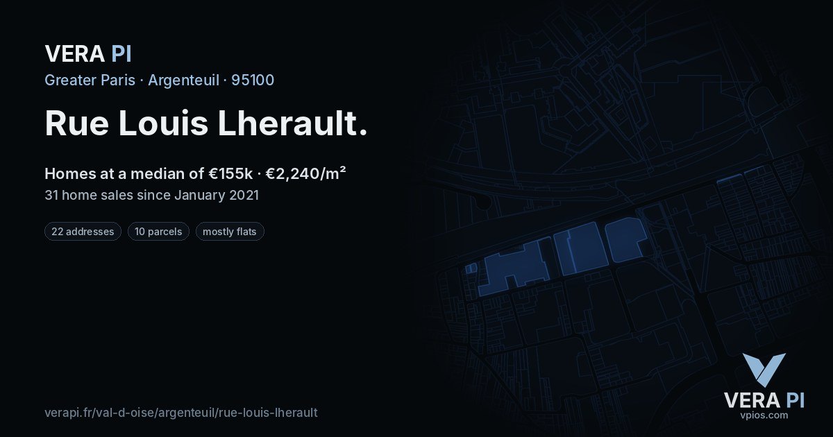 Rue Louis Lherault, Argenteuil at night – every parcel coloured by the prices around it, the street's own parcels lit
