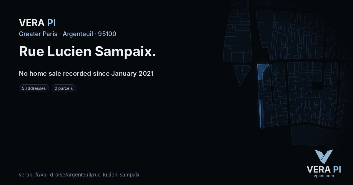 Rue Lucien Sampaix, Argenteuil at night – every parcel coloured by the prices around it, the street's own parcels lit