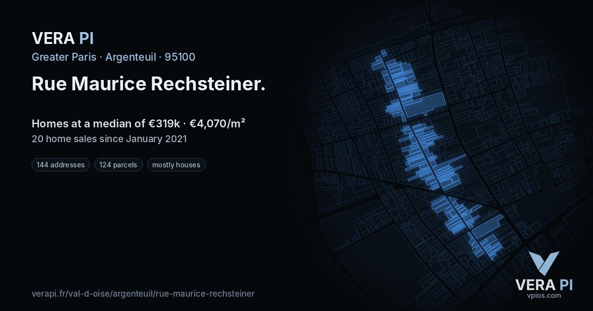 Rue Maurice Rechsteiner, Argenteuil at night – every parcel coloured by the prices around it, the street's own parcels lit