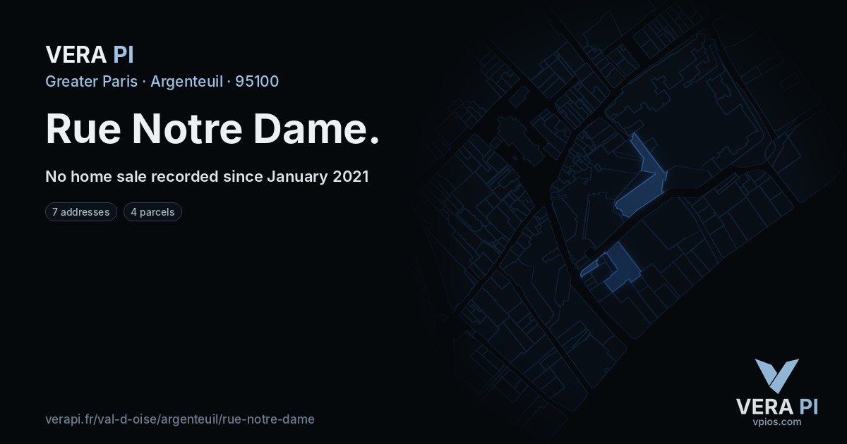Rue Notre Dame, Argenteuil at night – every parcel coloured by the prices around it, the street's own parcels lit