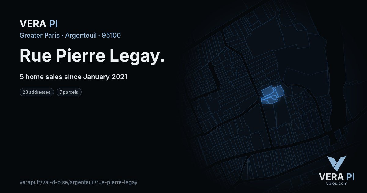 Rue Pierre Legay, Argenteuil at night – every parcel coloured by the prices around it, the street's own parcels lit