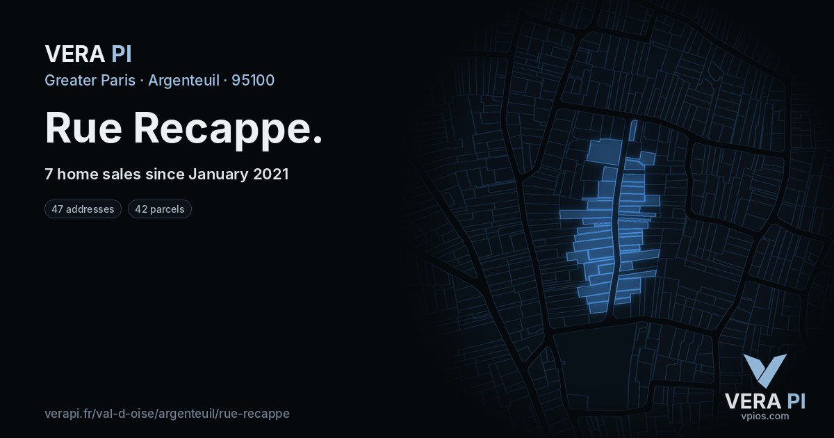 Rue Recappe, Argenteuil at night – every parcel coloured by the prices around it, the street's own parcels lit