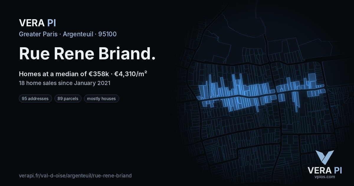 Rue Rene Briand, Argenteuil at night – every parcel coloured by the prices around it, the street's own parcels lit