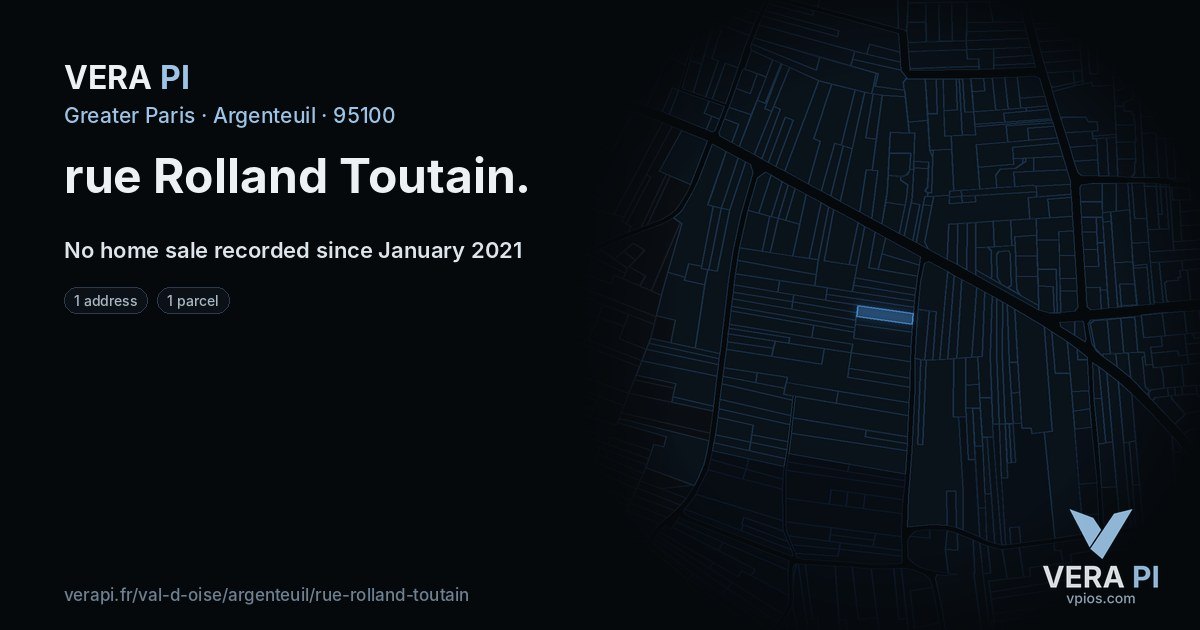 rue Rolland Toutain, Argenteuil at night – every parcel coloured by the prices around it, the street's own parcels lit