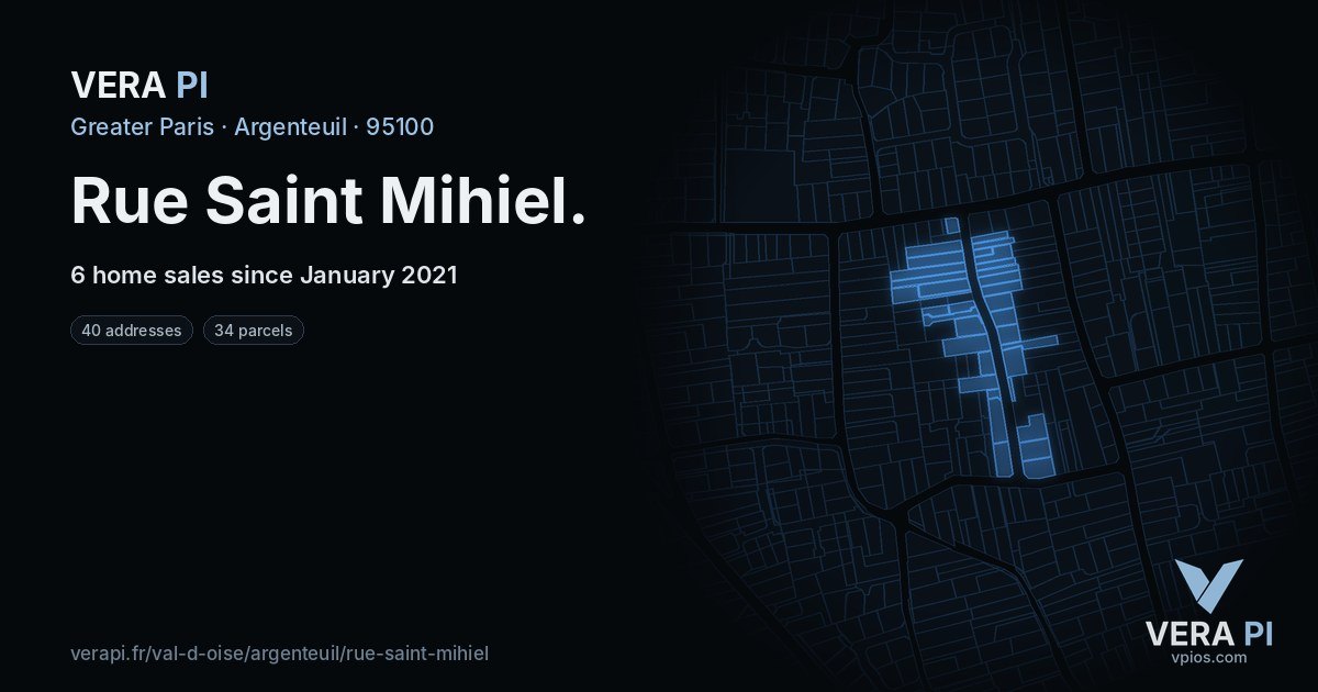 Rue Saint Mihiel, Argenteuil at night – every parcel coloured by the prices around it, the street's own parcels lit
