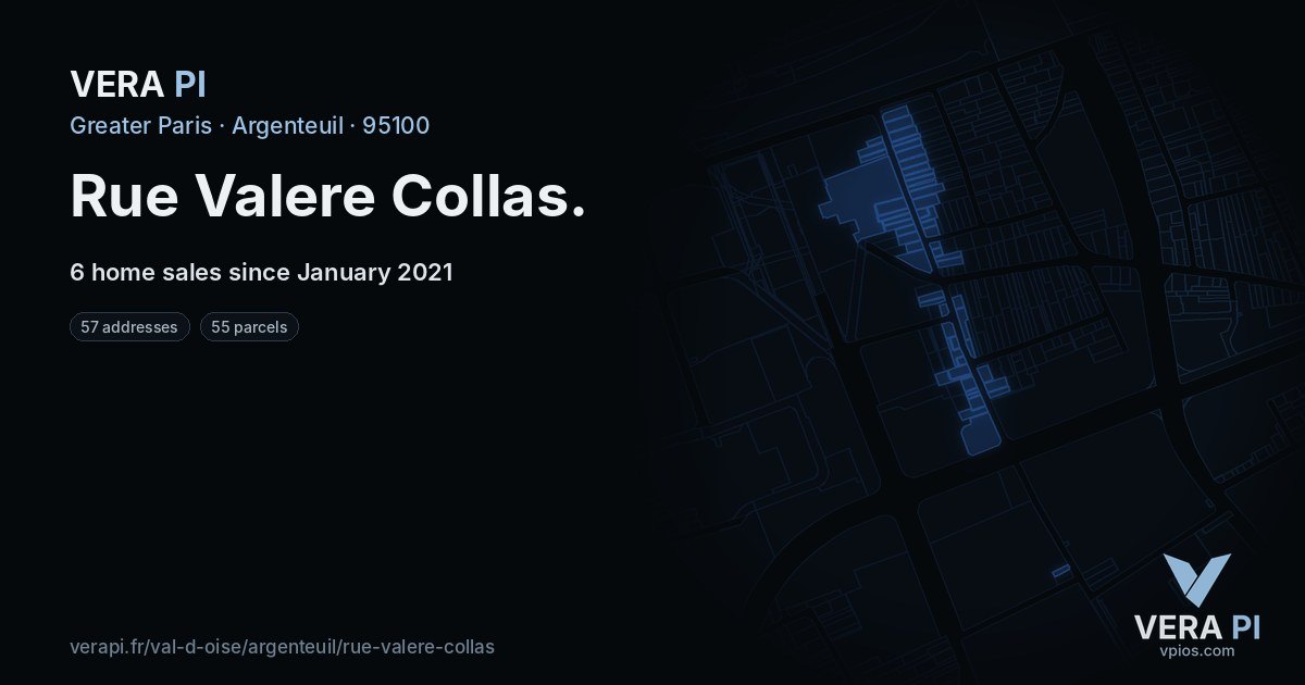Rue Valere Collas, Argenteuil at night – every parcel coloured by the prices around it, the street's own parcels lit